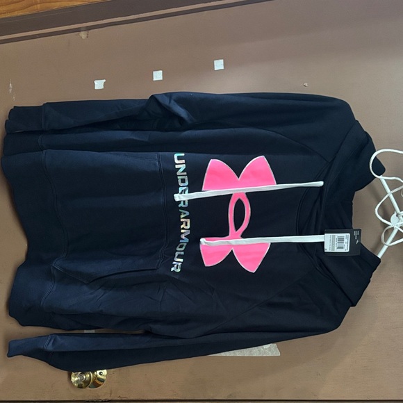 Women’s UA Rival Fleece Hoodie. Black, Pink Logo. NWT - Picture 1 of 3